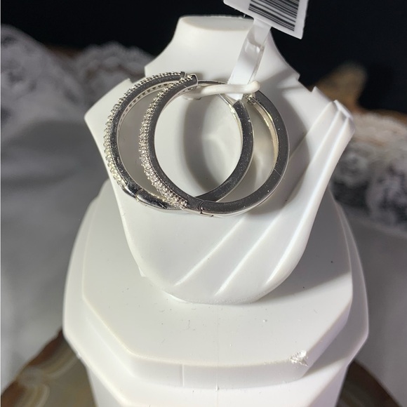 STERLING SILVER CZ 1" HOOP EARRINGS NEW - Picture 5 of 5